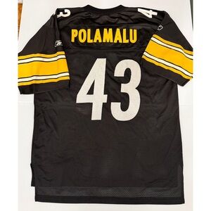Pittsburgh Steelers NFL Troy Polamalu #43 Black Reebok Football Jersey Men's L